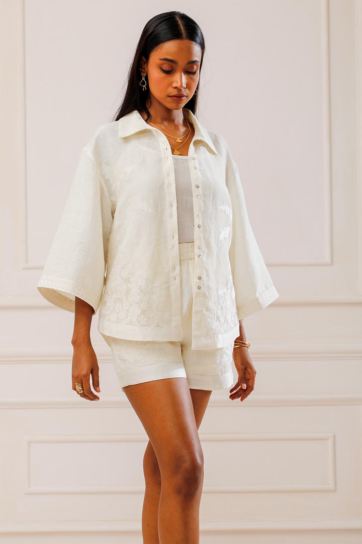 FLEUR IVORY PALM SHIRT