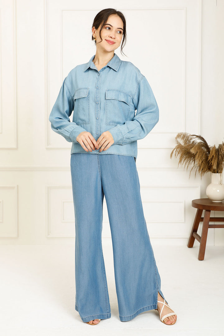 DENIM HIGHLOW BOXY SHIRT