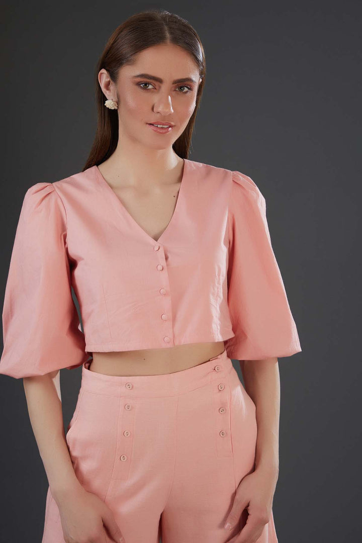 Blush Balloon Sleeves Crop Top