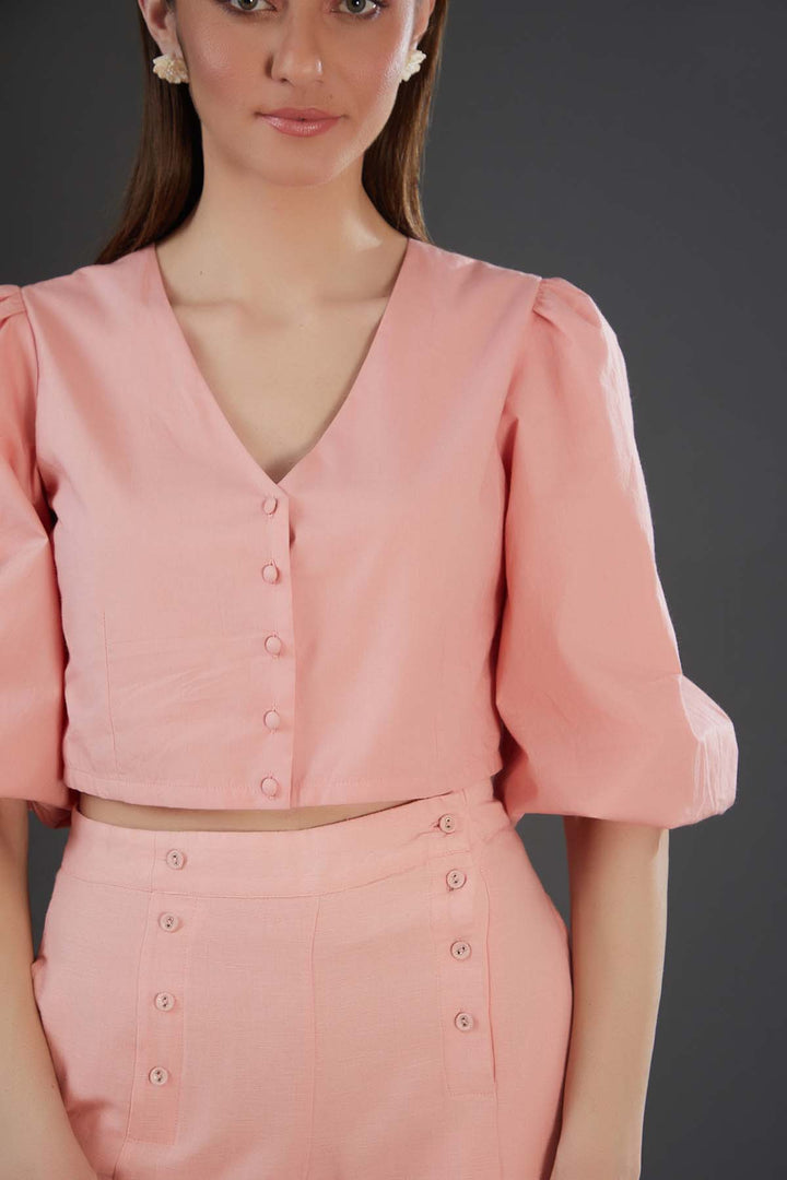Blush Balloon Sleeves Crop Top