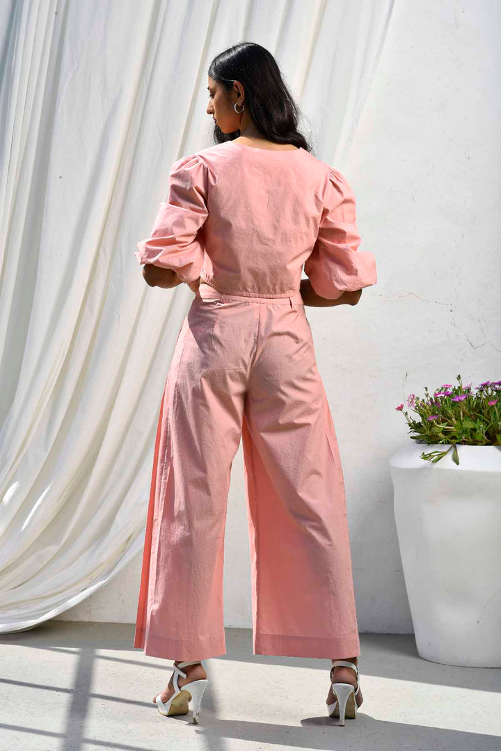 Blush Balloon Sleeves Crop Top