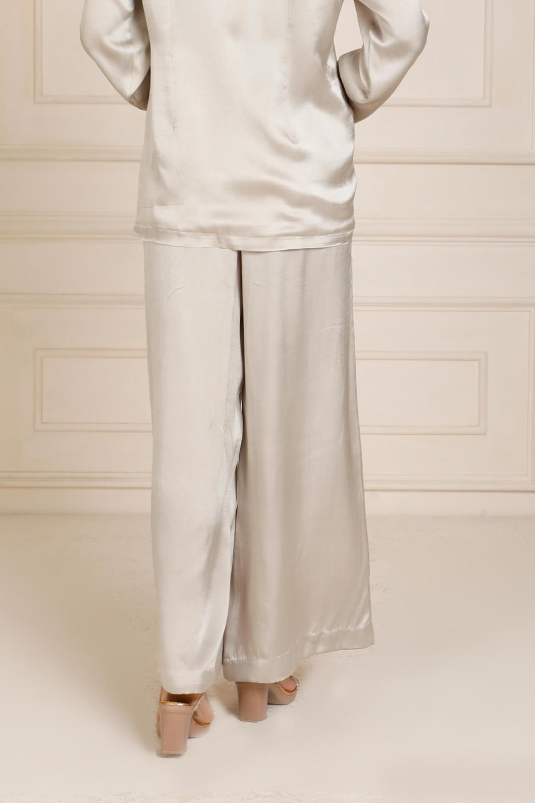 Theia 2.0 Satin Wide Leg Pant - Silver