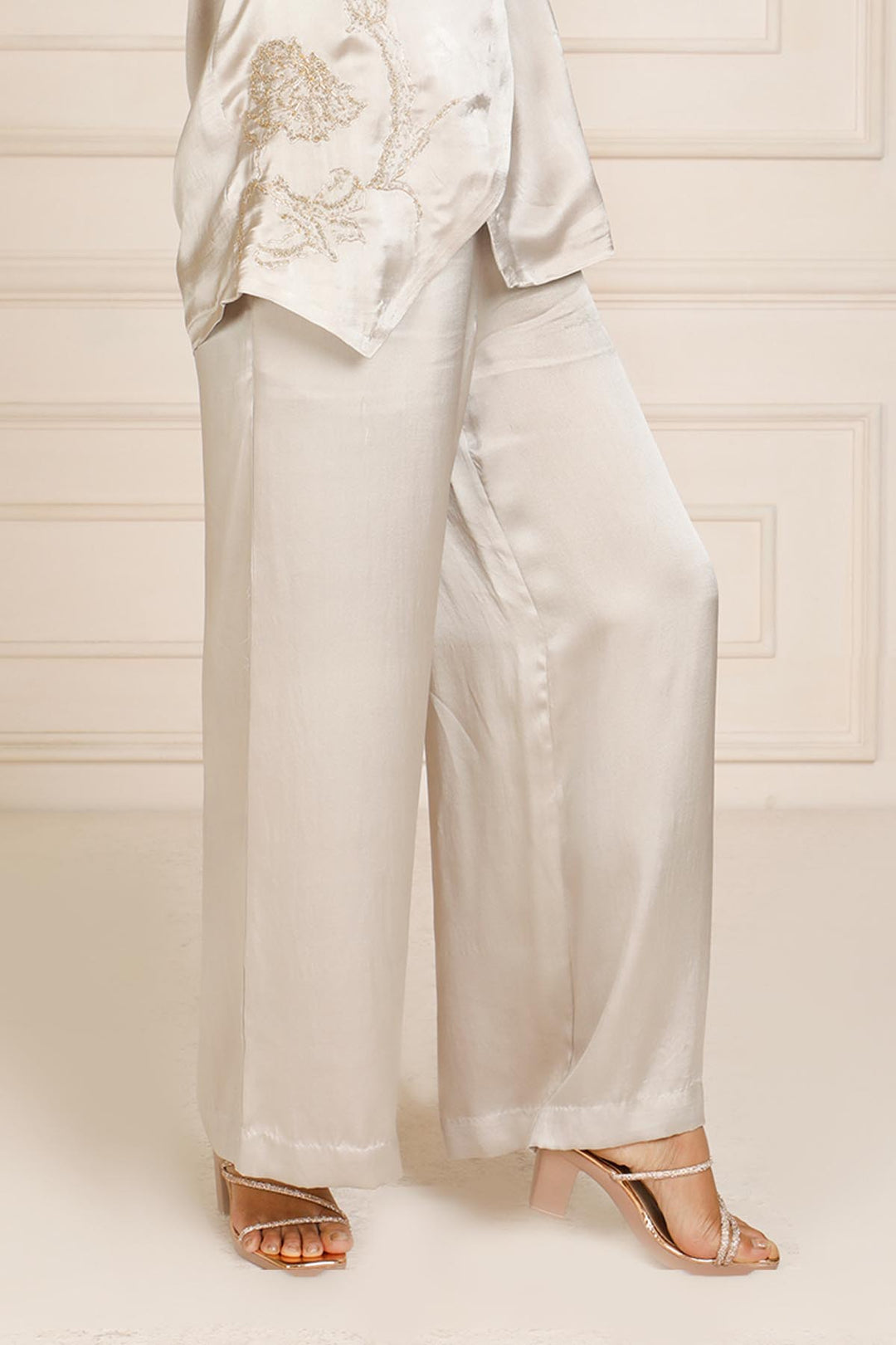 Theia 2.0 Satin Wide Leg Pant - Silver