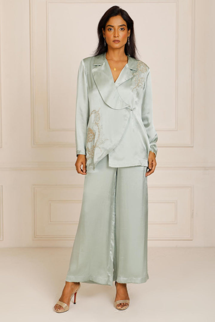 Theia 2.0 Satin Wide Leg Pant - Sea Green