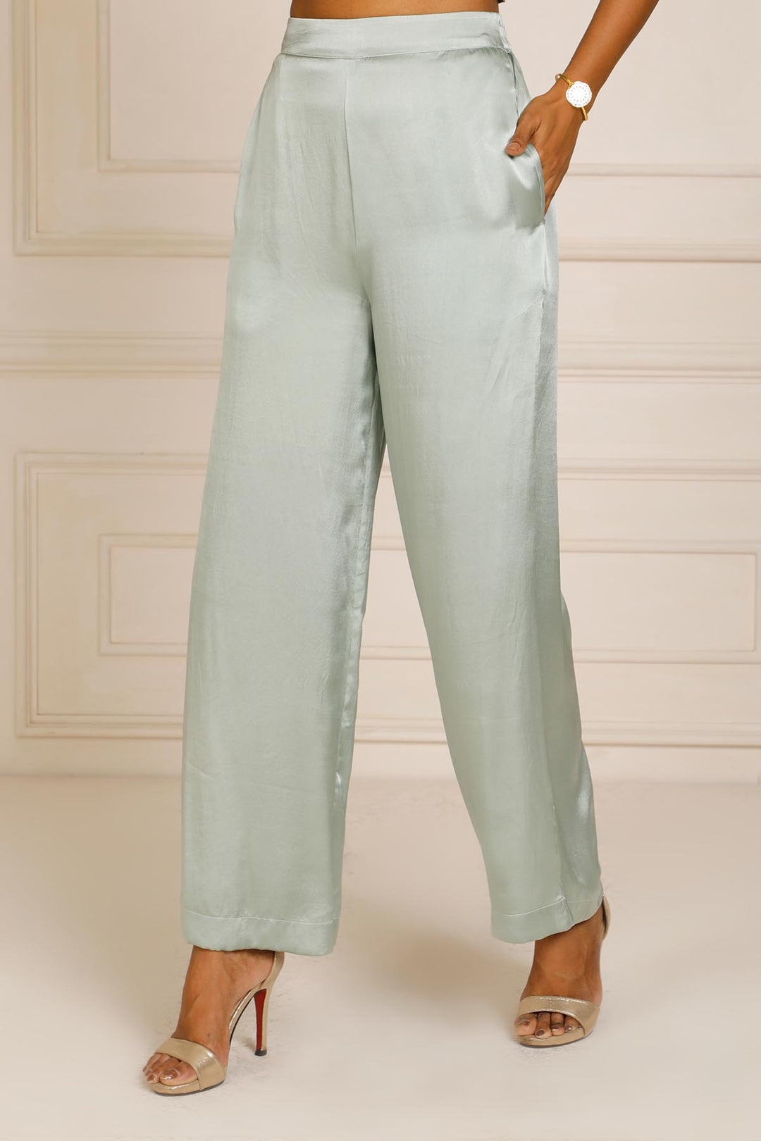 Theia 2.0 Satin Wide Leg Pant - Sea Green