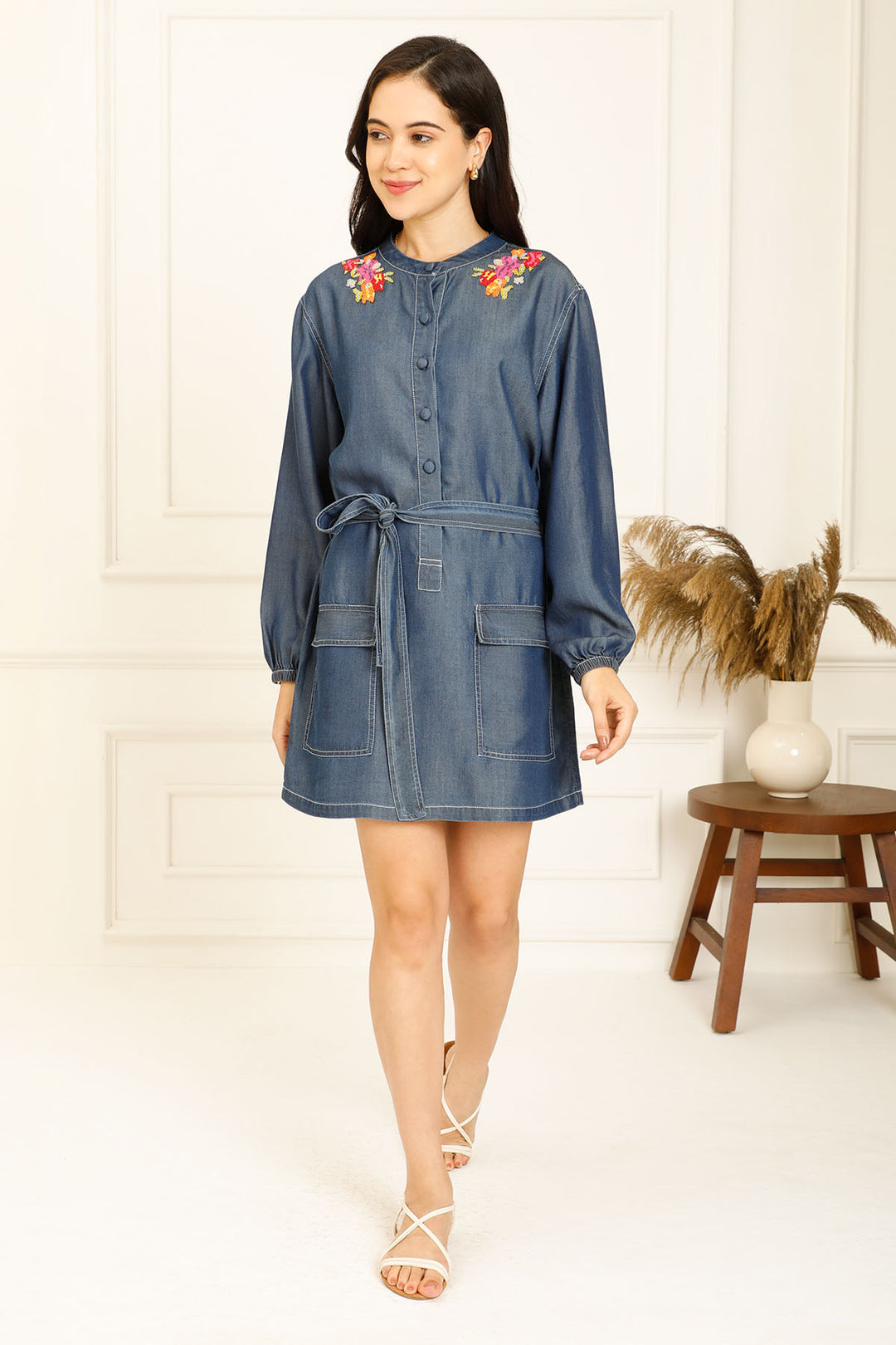 BELTED DENIM DRESS