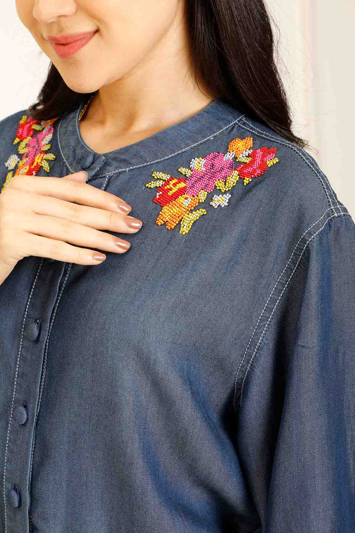 BELTED DENIM DRESS