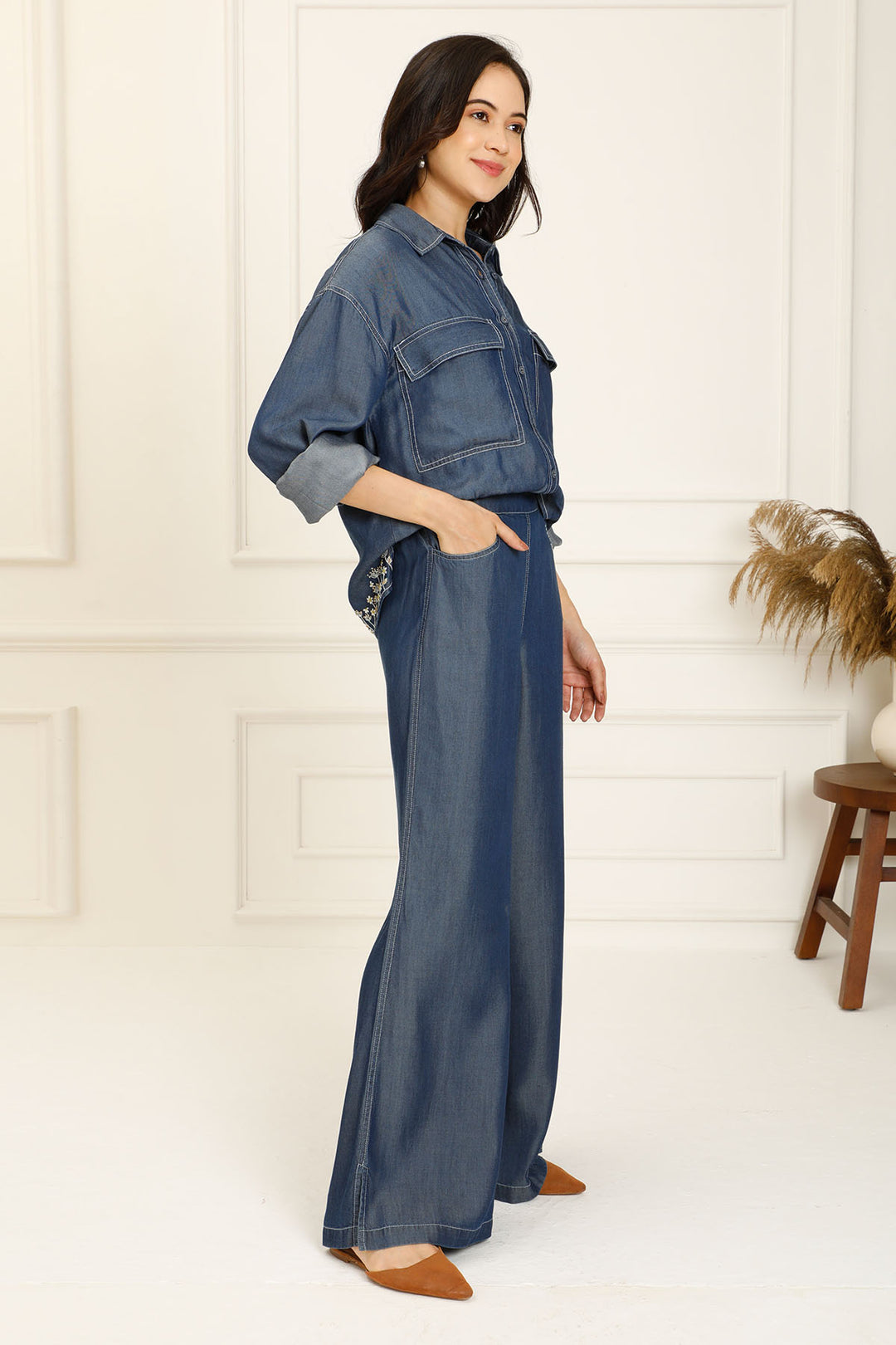 DENIM HIGHLOW BOXY SHIRT