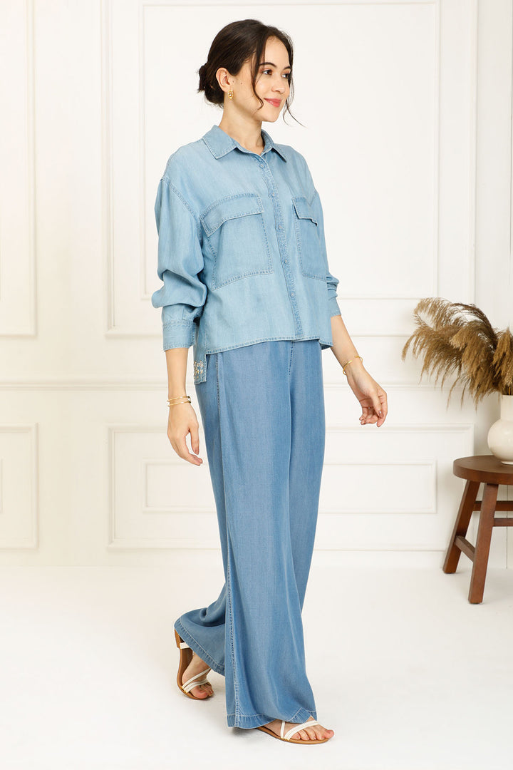 DENIM HIGHLOW BOXY SHIRT