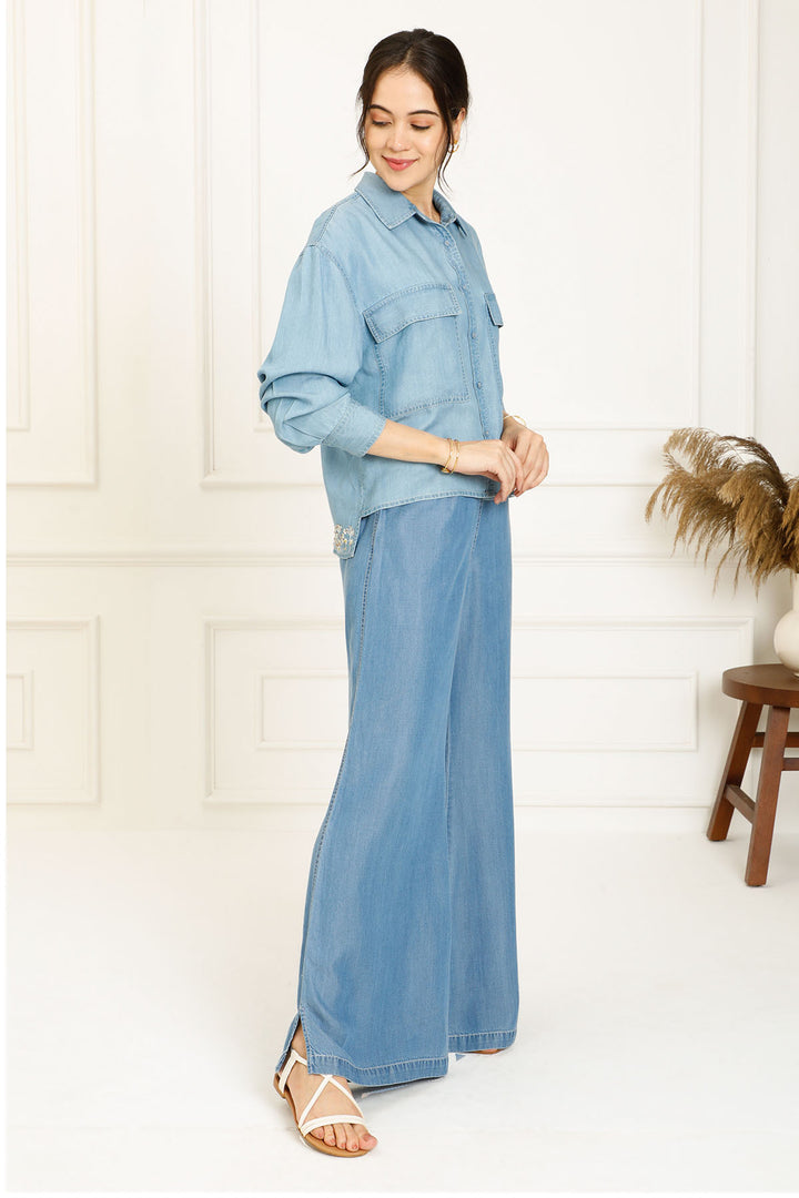 DENIM HIGHLOW BOXY SHIRT