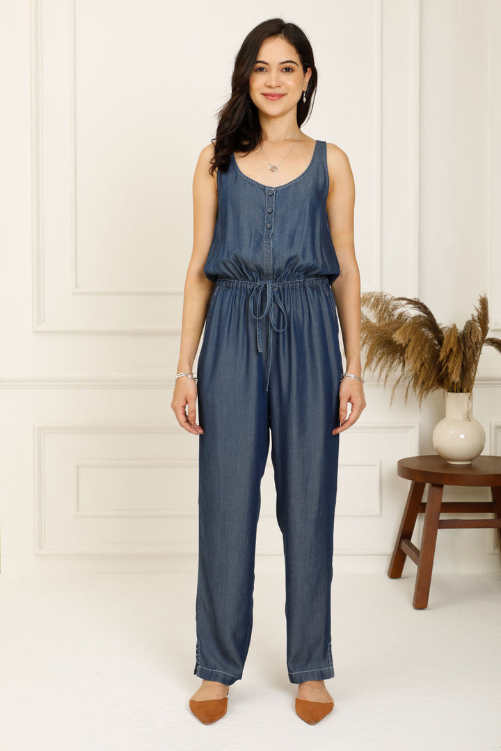 DENIM FRONT TIE JUMPSUIT