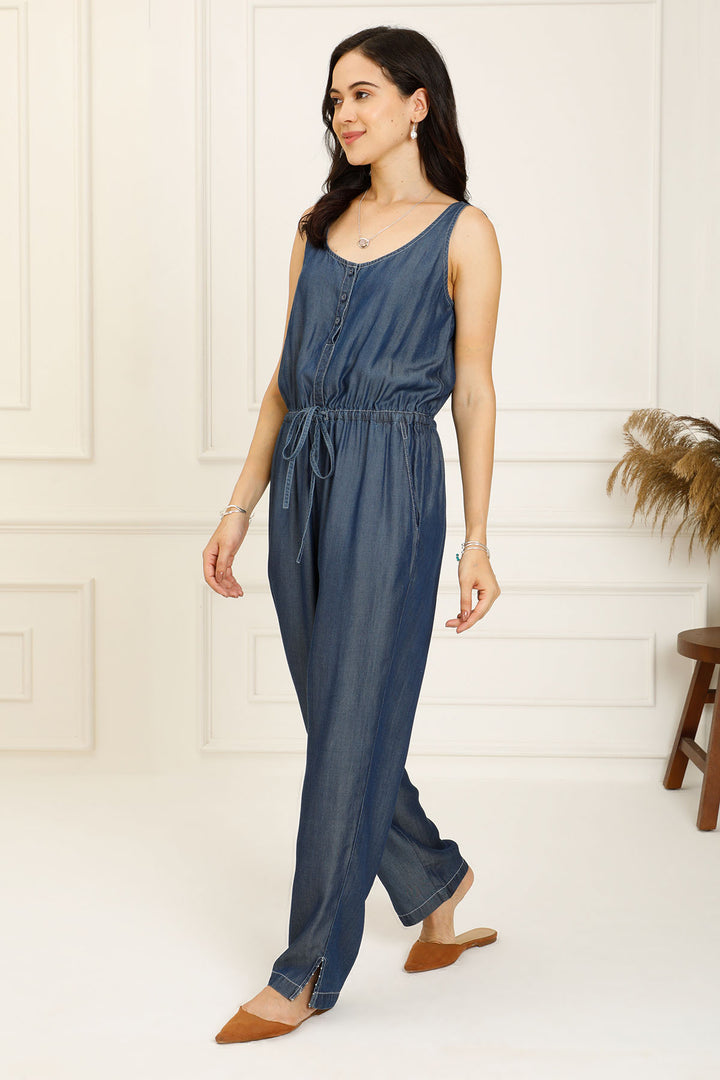 DENIM FRONT TIE JUMPSUIT