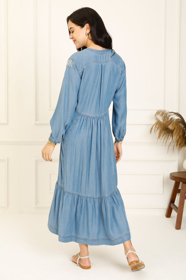 TIERED DENIM DRESS