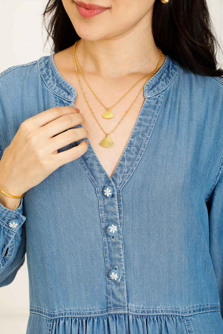 TIERED DENIM DRESS