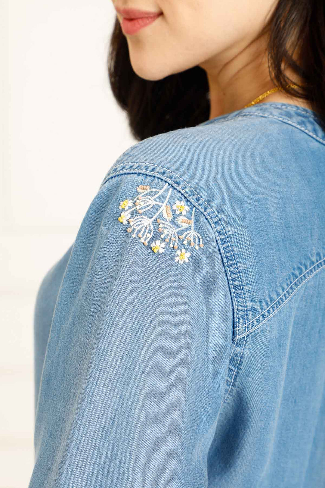 TIERED DENIM DRESS