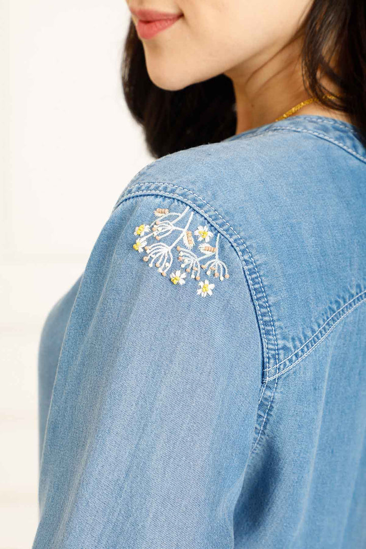 TIERED DENIM DRESS