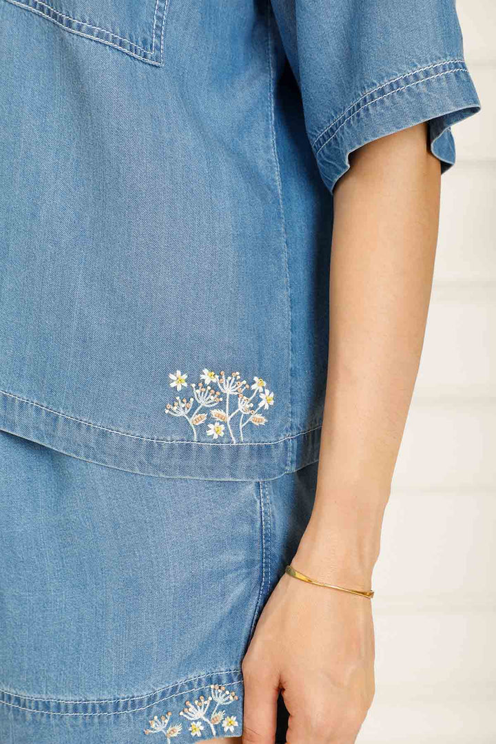 DENIM SHORT SLEEVE POP OVER SHIRT