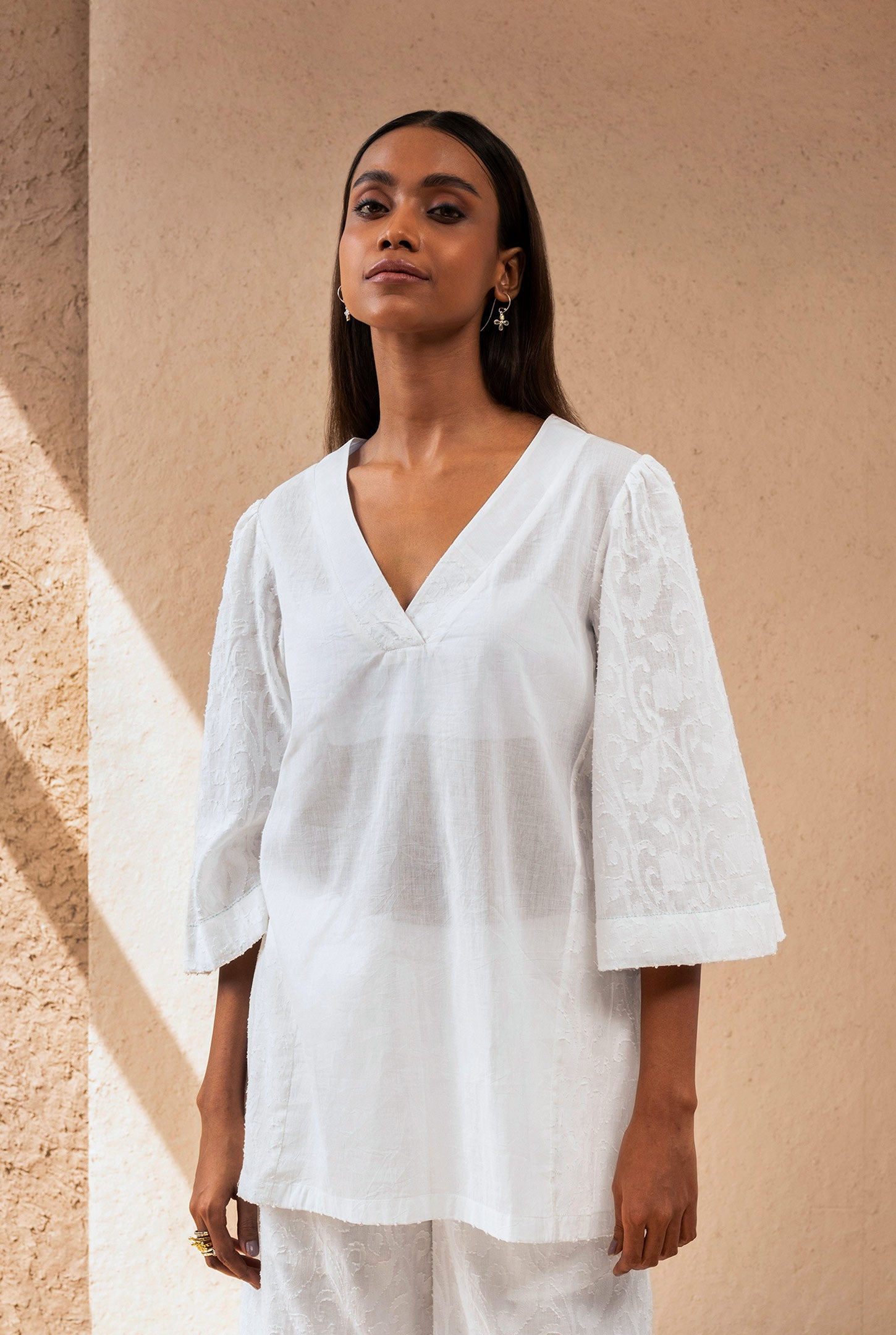 white deep neck top