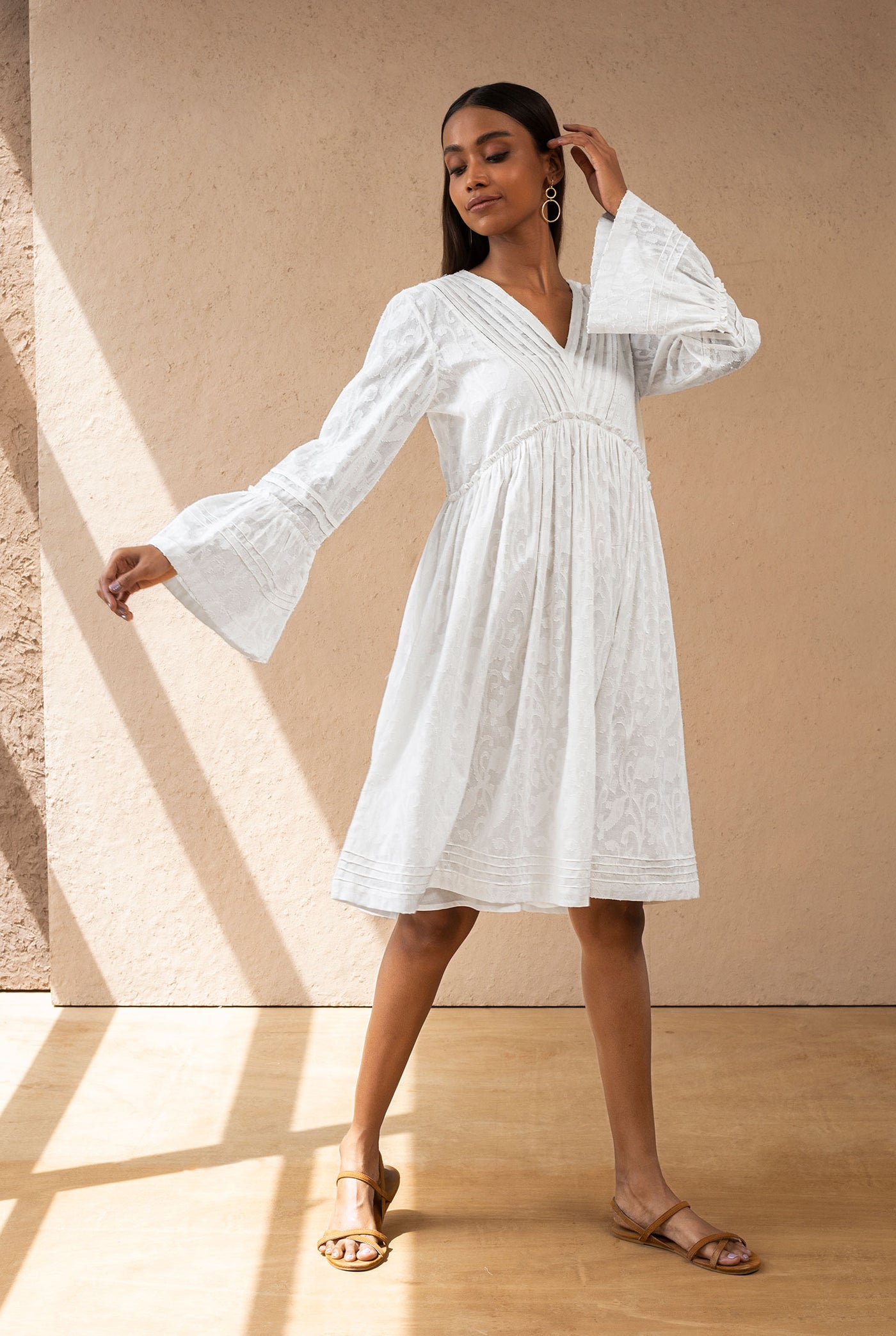 Blanco Ruffled Flair Dress